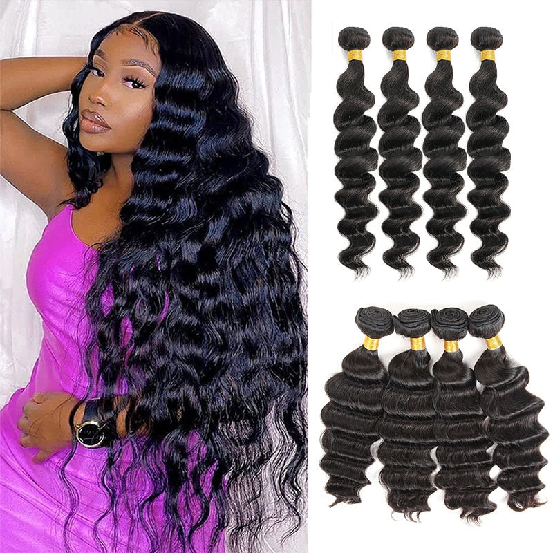 Wesface Loose Deep Wave 4 Pcs Bundles Hair Weft Natural Black Human Virgin Hair