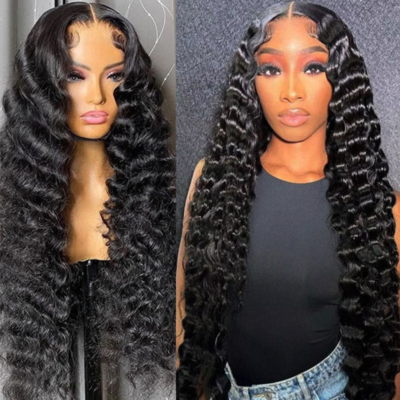 Wesface Hair Loose Deep Wave Full Lace Wig Natural Black Human Hair Wig