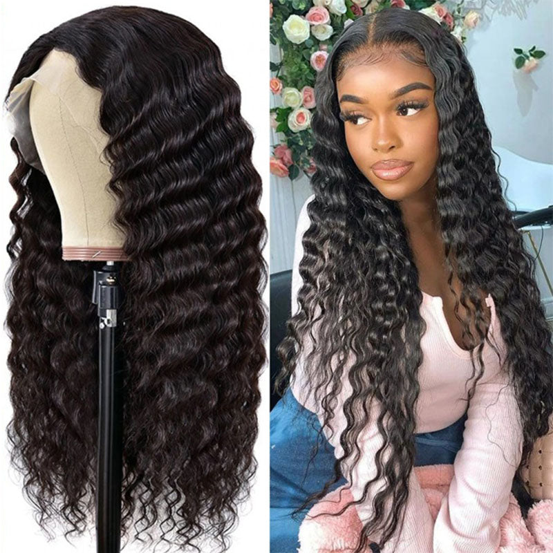 Wesface Loose Deep Wave T Part Wig Natural Black Human Virgin Hair For Women 180% Density