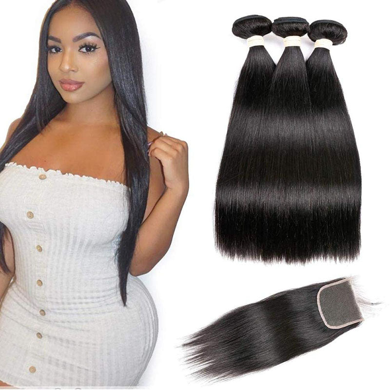 Wesface Straight 3 Pcs  Bundles Hair Weft With 4x4 Lace Closure Human Hair