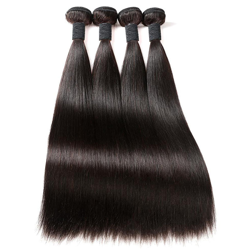 Mechones de cabello humano Wesface Straight de 4 piezas con cierre de encaje 4x4