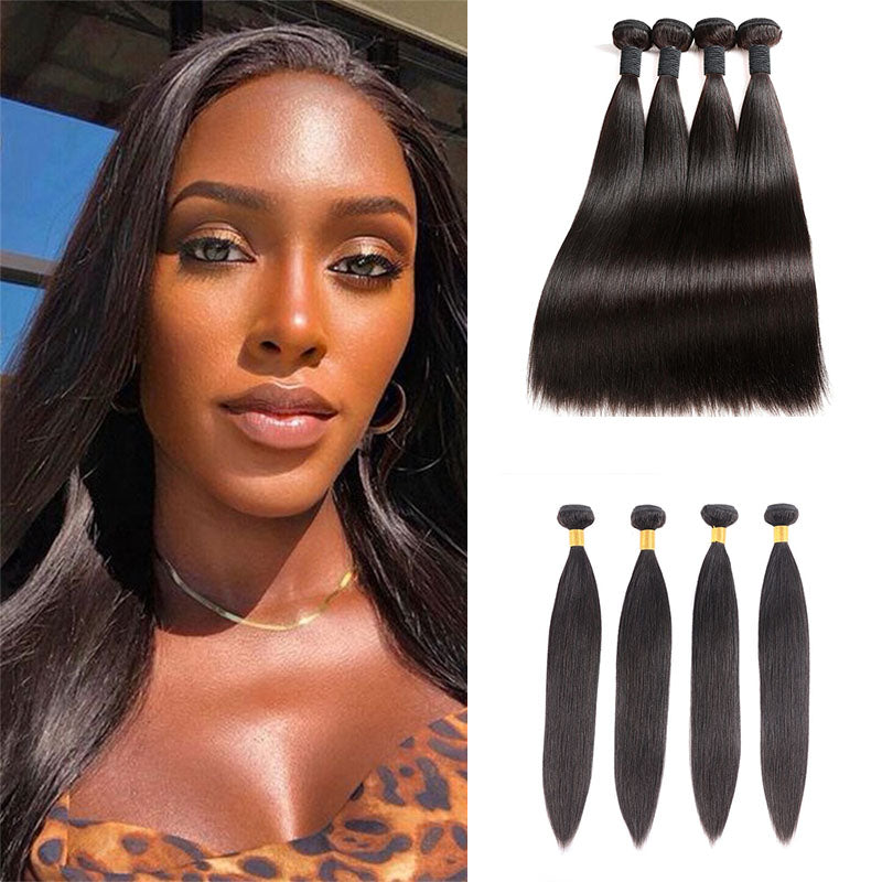 Wesface Straight 4 Pcs Bundles Hair Weft With 4x4 Lace Closure Human Hair