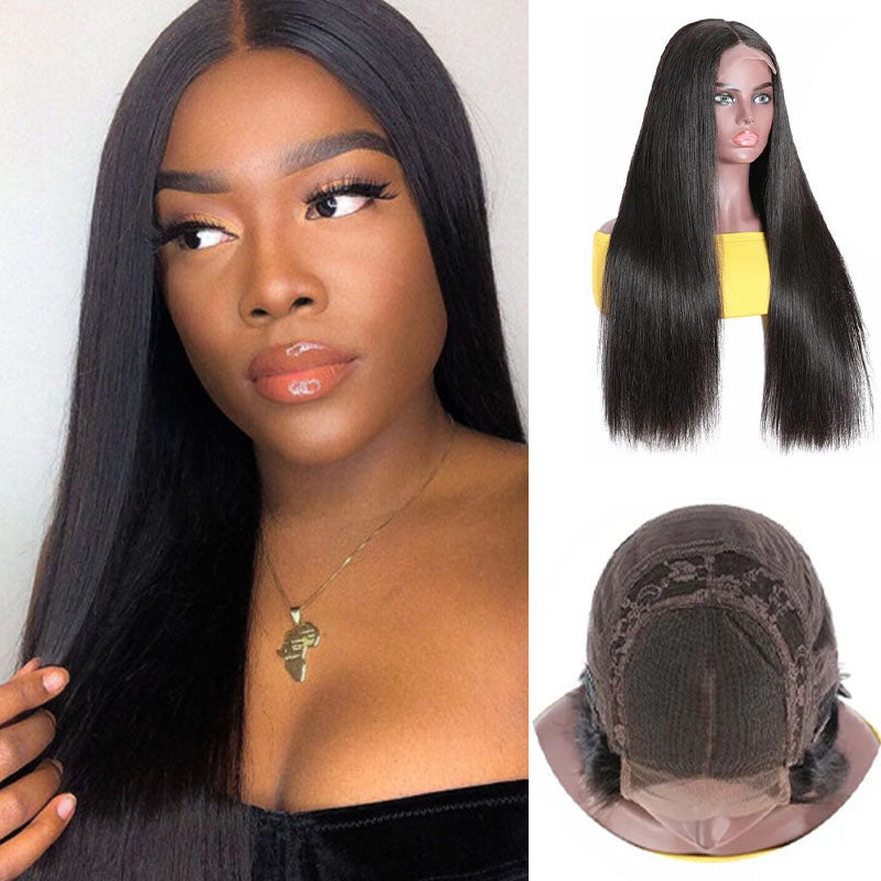 Wesface Straight 4x4 Lace Closure Wig Natural Black Human Hair Wig