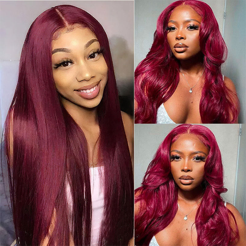 Wesface Straight Burgundy Color 99J 13x4 Lace Front Human Hair Wig