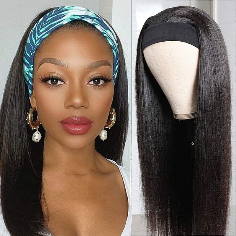 Wesface Straight Headband Wig Natural Black Human Hair Wig 180% Density