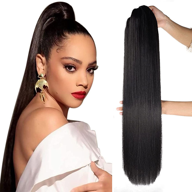Wesface 16-40 Inch Straight Ponytail Natural Black Human Virgin Hair