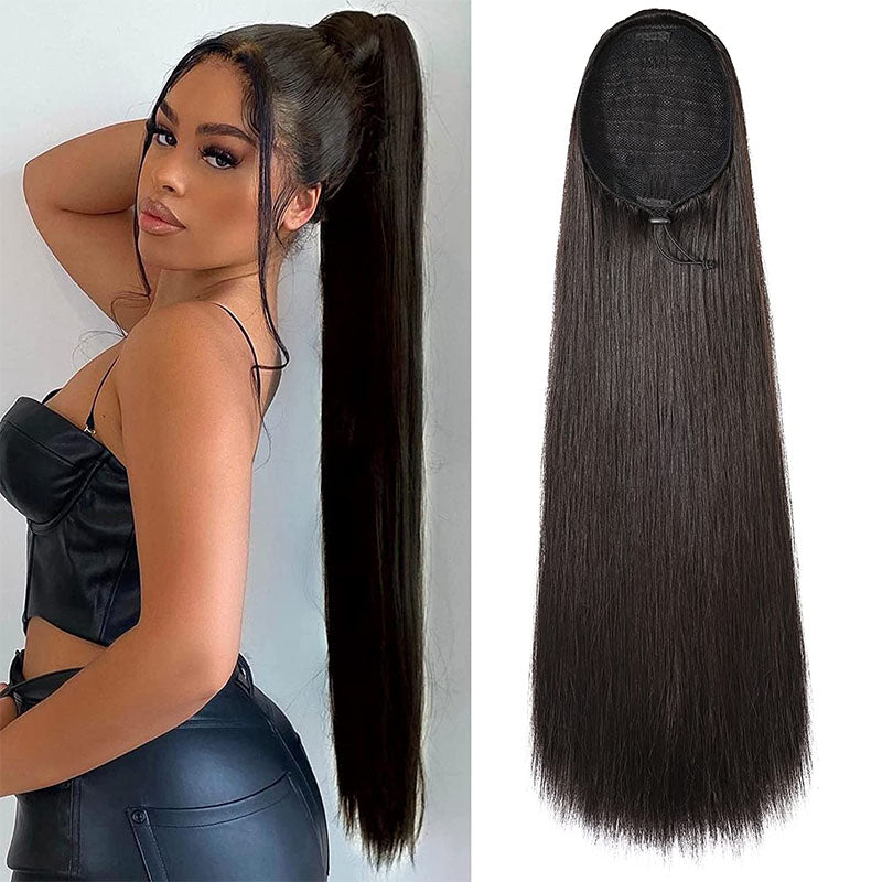 Wesface 16-40 Inch Straight Ponytail Natural Black Human Virgin Hair
