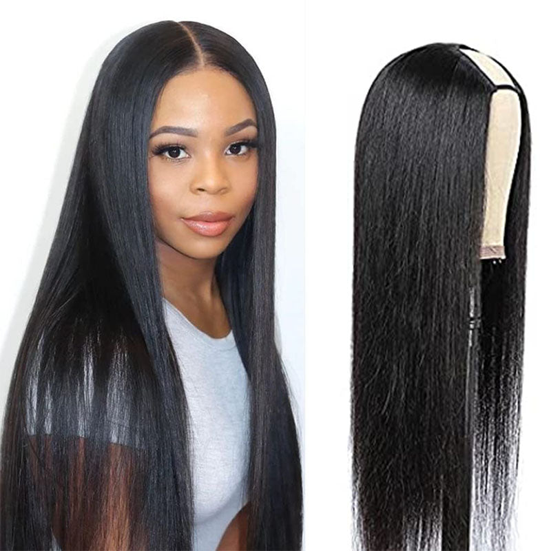 Wesface Straight U Part Wig Natural Black Human Hair Wig For Women 180% Density