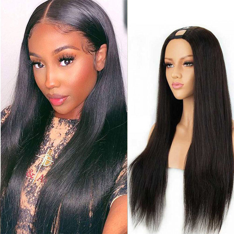 Wesface Straight U Part Wig Natural Black Human Hair Wig For Women 180% Density