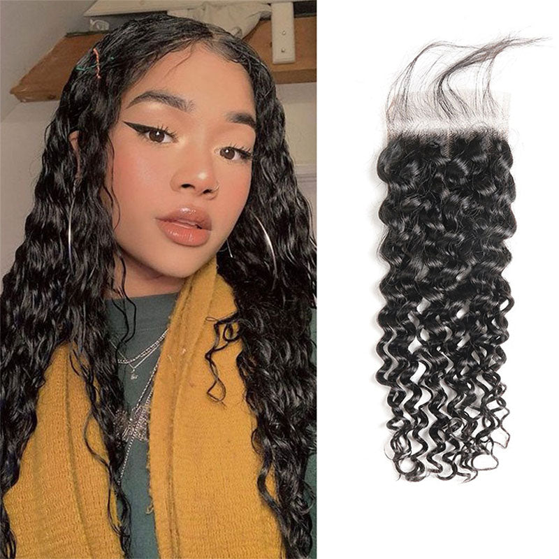 Wesface Water Wave 1 Pcs Lace Closure Natural Black Human Hair ...