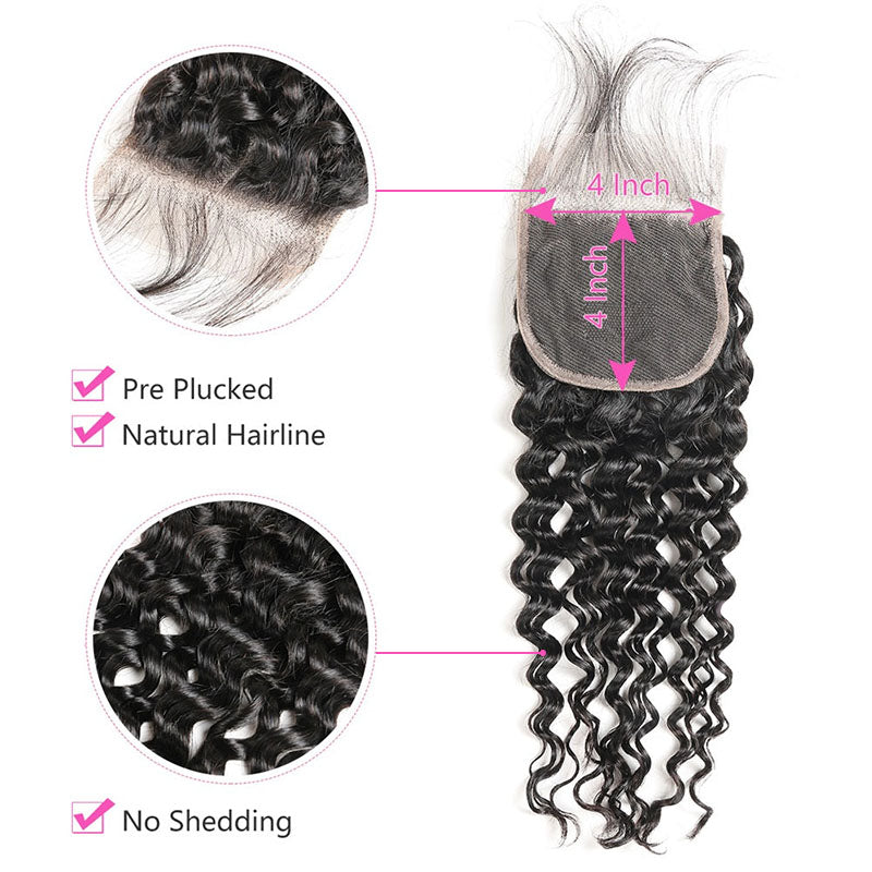 Wesface Water Wave 1 Pcs Lace Closure Natural Black Human Hair