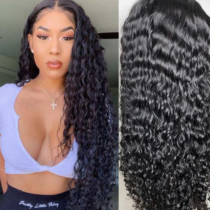 Wesface Water Wave 13x6 Lace Front Wig Natural Black Human Hair Wig