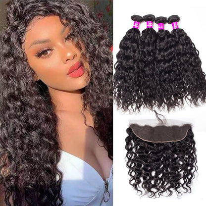 Wesface Water Wave 4 Bundles Hair Weft With 13x4 Lace Frontal Human Hair