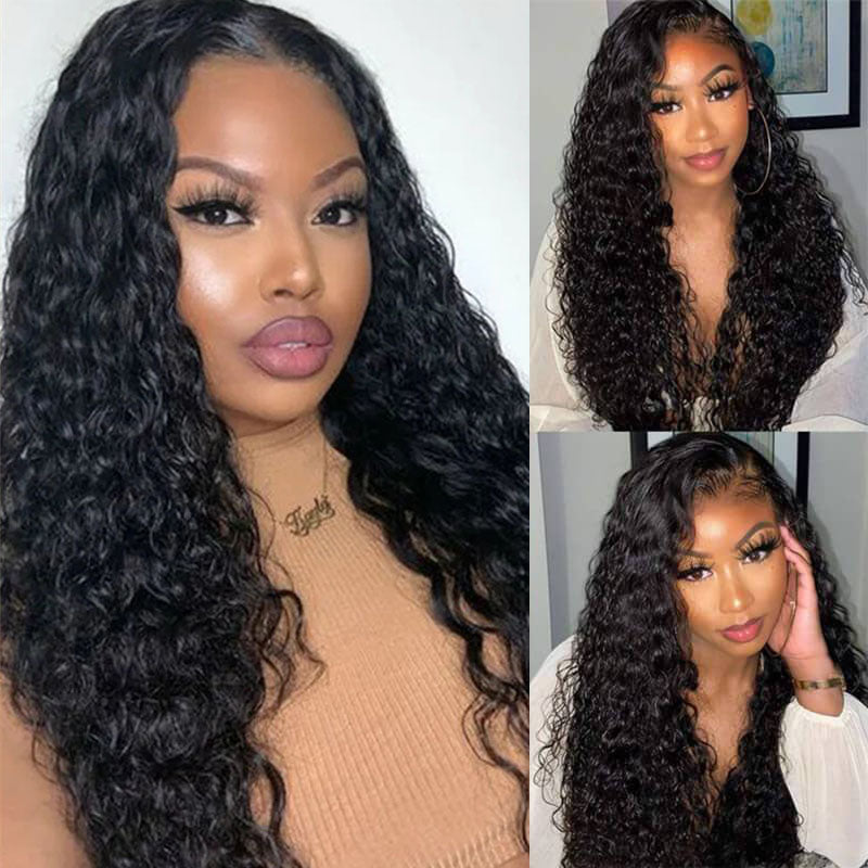 Wesface Water Wave 4 Bundles Hair Weft With 4x4 Lace Closure Natural Black