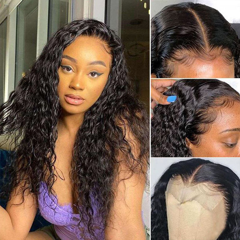 Wesface Water Wave 5x5 Lace Closure Wig Natural Black Human Hair Wig